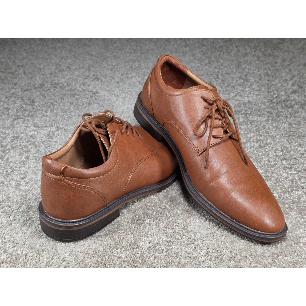 Goodfellow & Co Mens Cognac Brown Plain Toe Lace Up Derby Dress Shoes Size 12